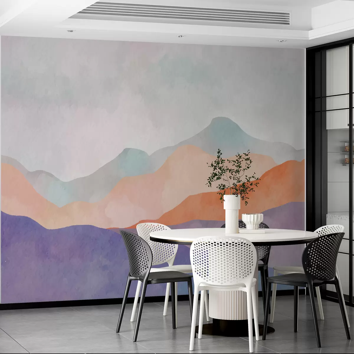 wall murals Mountains landscape, abstract drawing, boho style, orange, puple, blue u98991