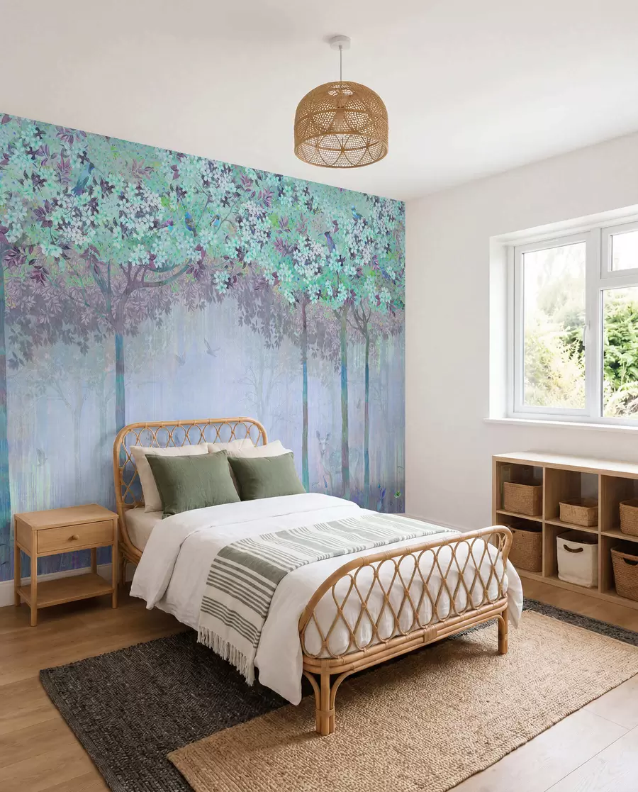 wall murals Deer in a Blue Blossom Wood u62100v1