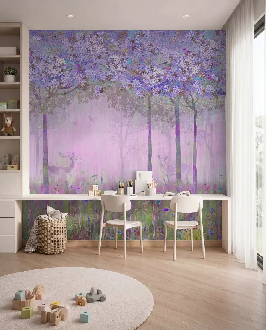 wall murals Blossom Wood — Lilac u62100v2