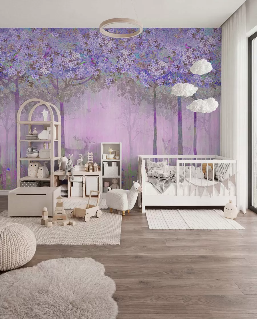wall murals Blossom Wood — Lilac u62100v2