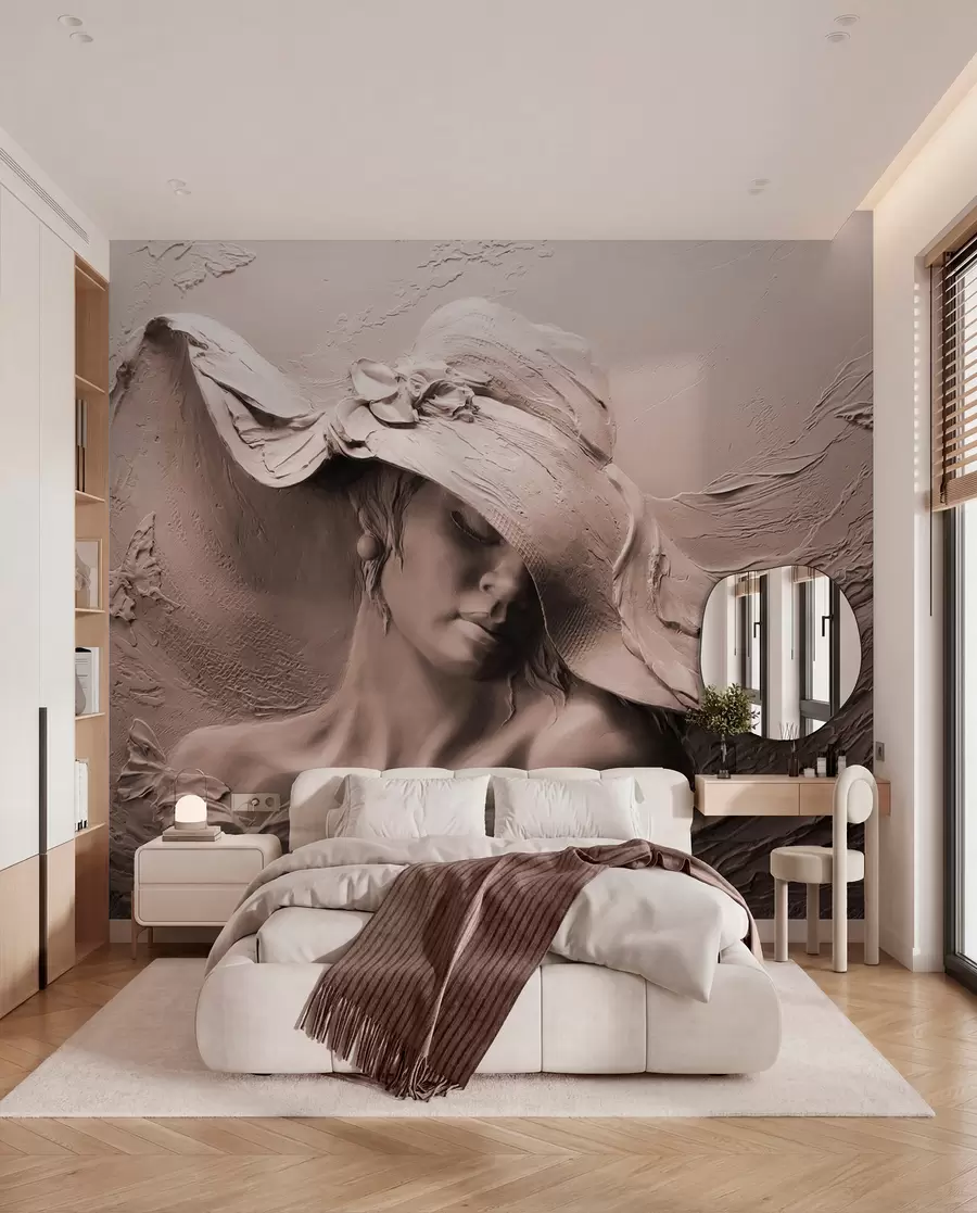 wall murals Woman in a hat 3D u62592v1