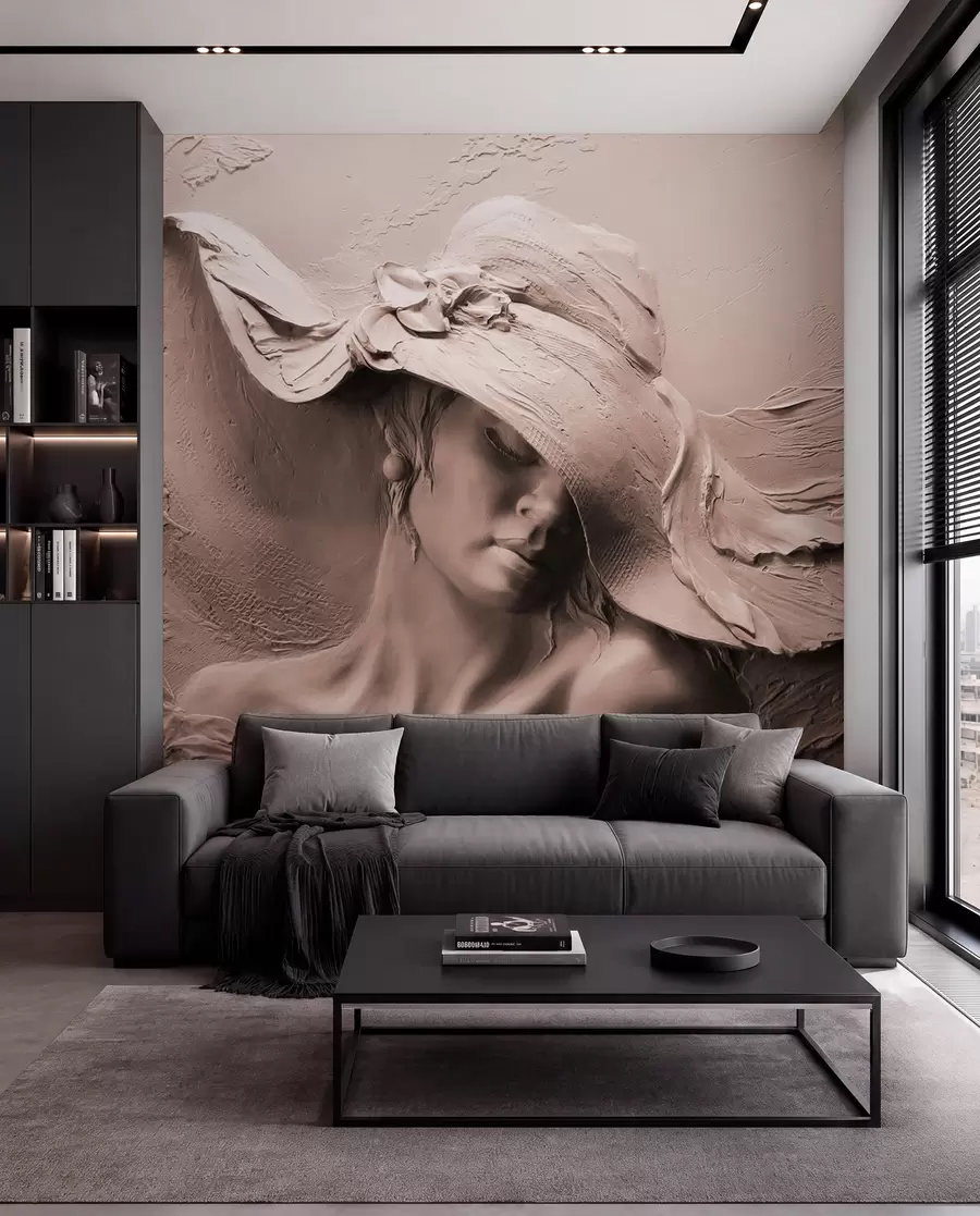 wall murals Woman in a hat 3D u62592v1