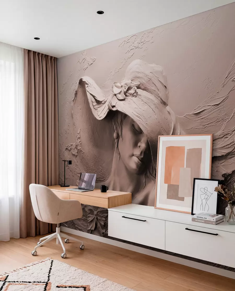 wall murals Woman in a hat 3D u62592v1
