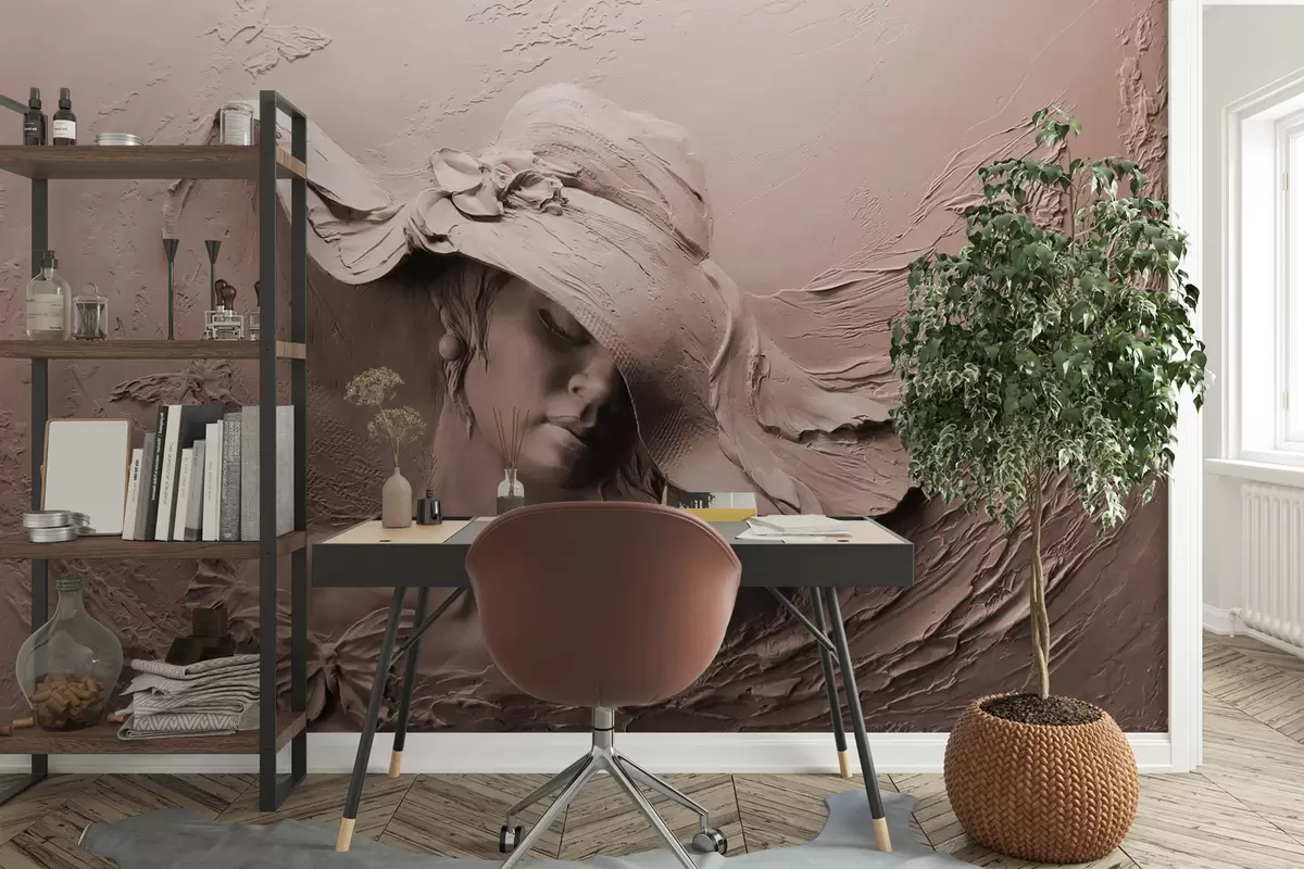wall murals Woman in a hat 3D u62592v1