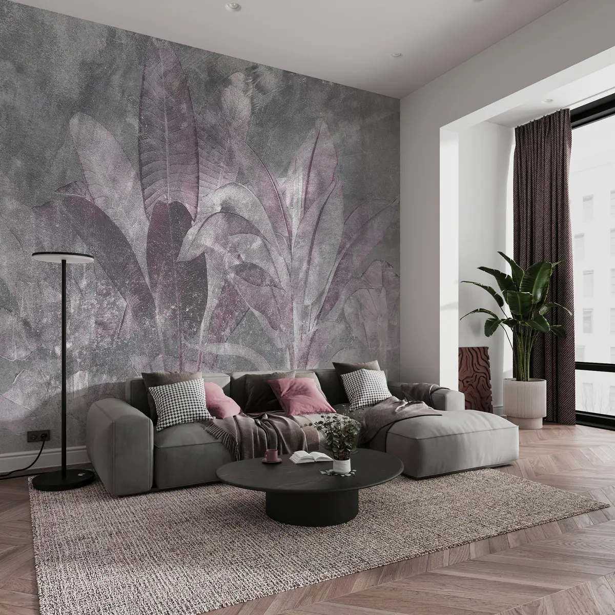 wall murals Banana leaves on a stone background u73884v4