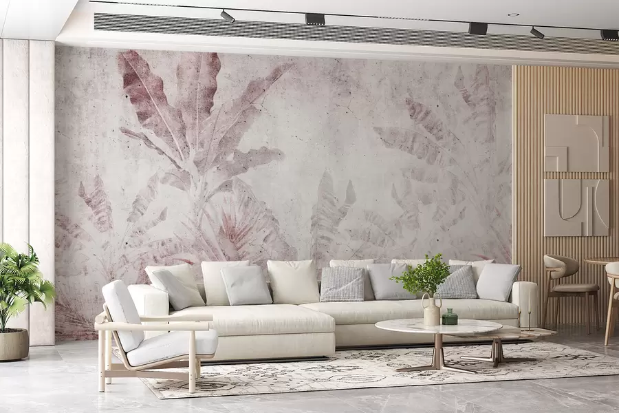 wall murals Banana leaves on a concrete wall u73886v2