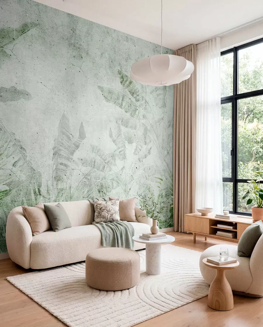 wall murals Banana leaves on a concrete wall u73886v3