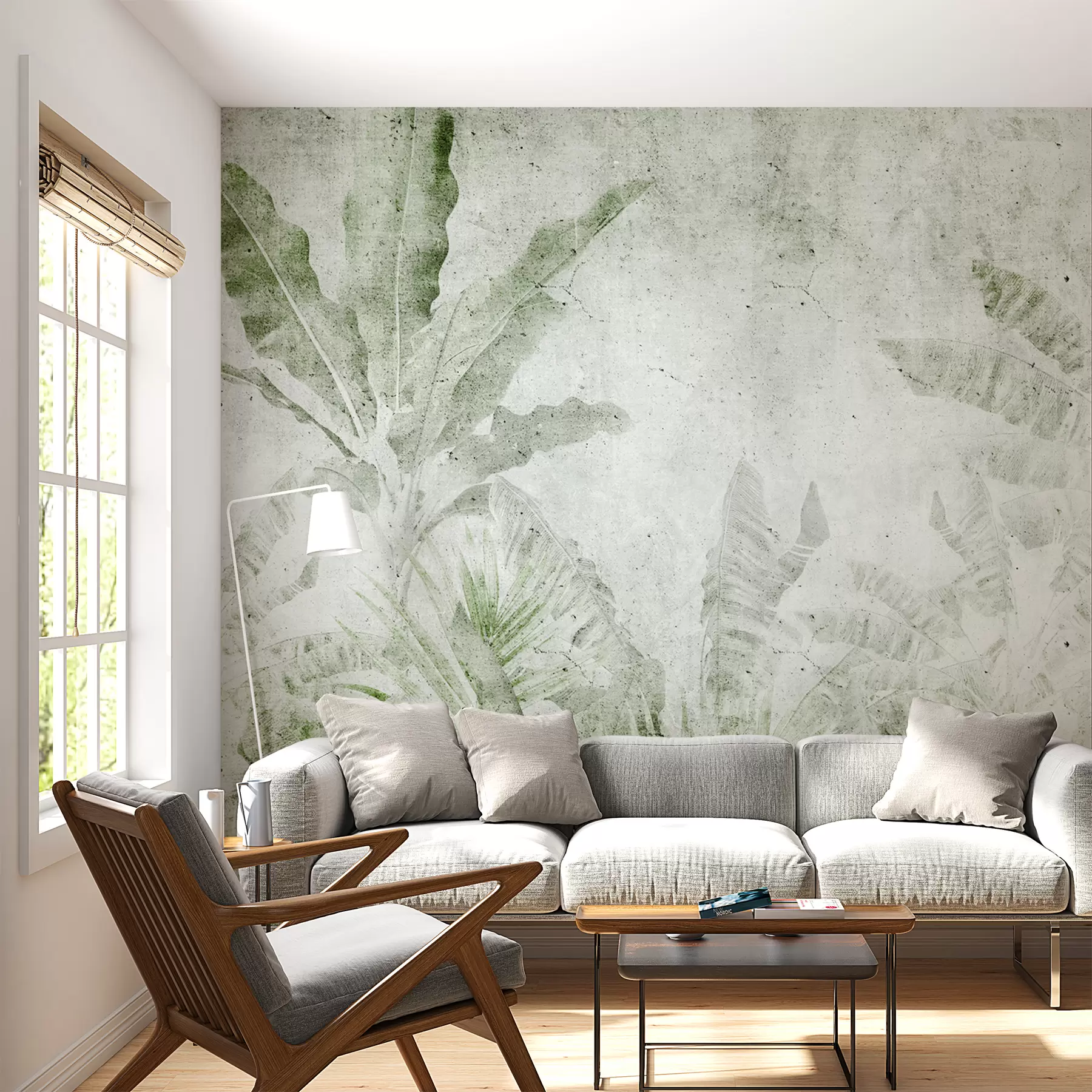 wall murals Banana leaves on a concrete wall u73886v3