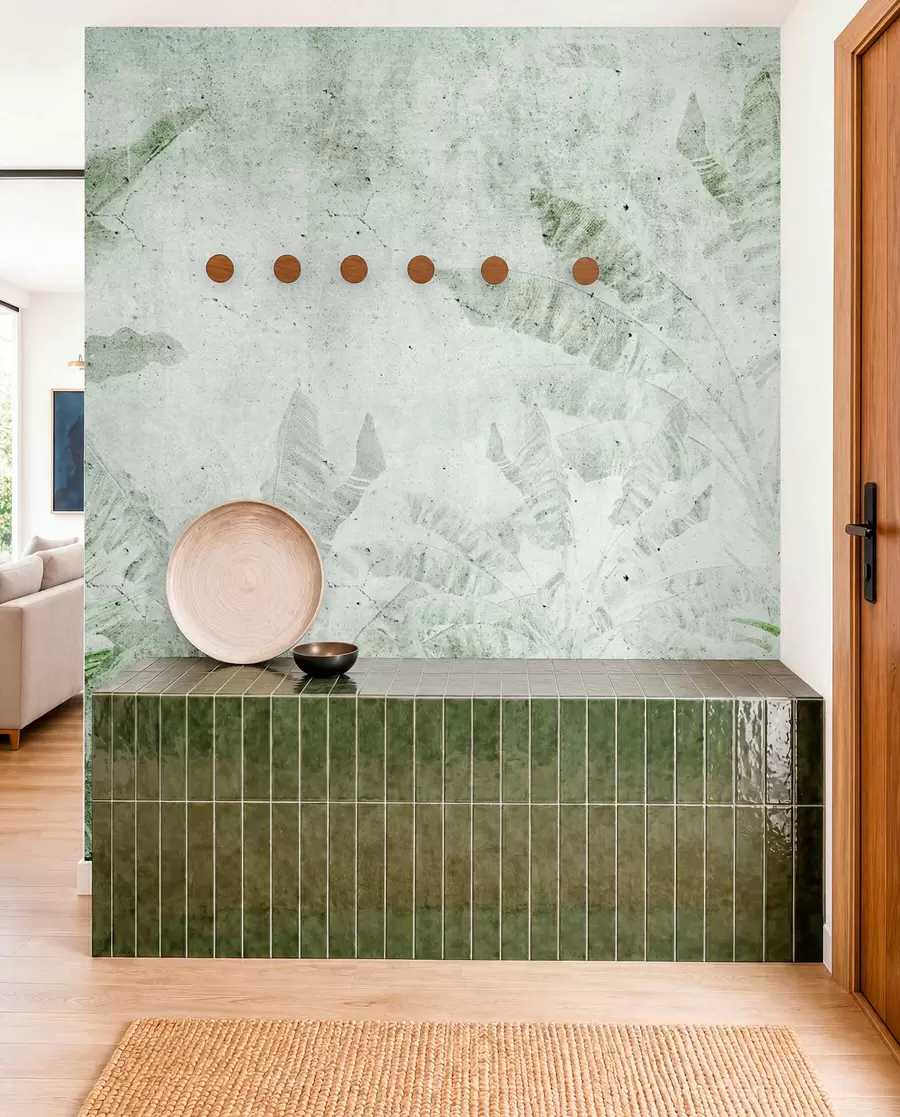 wall murals Banana leaves on a concrete wall u73886v3