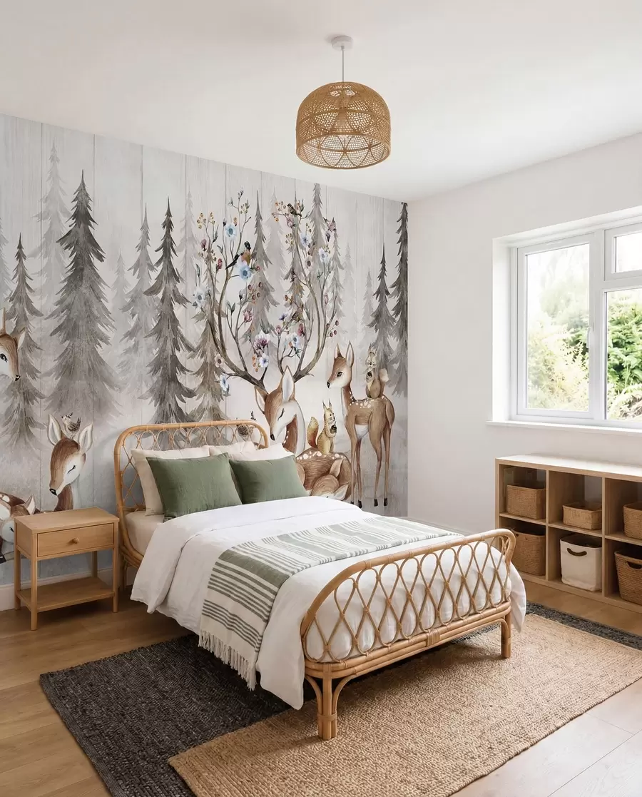 wall murals Watercolour forest with reindeer u98679
