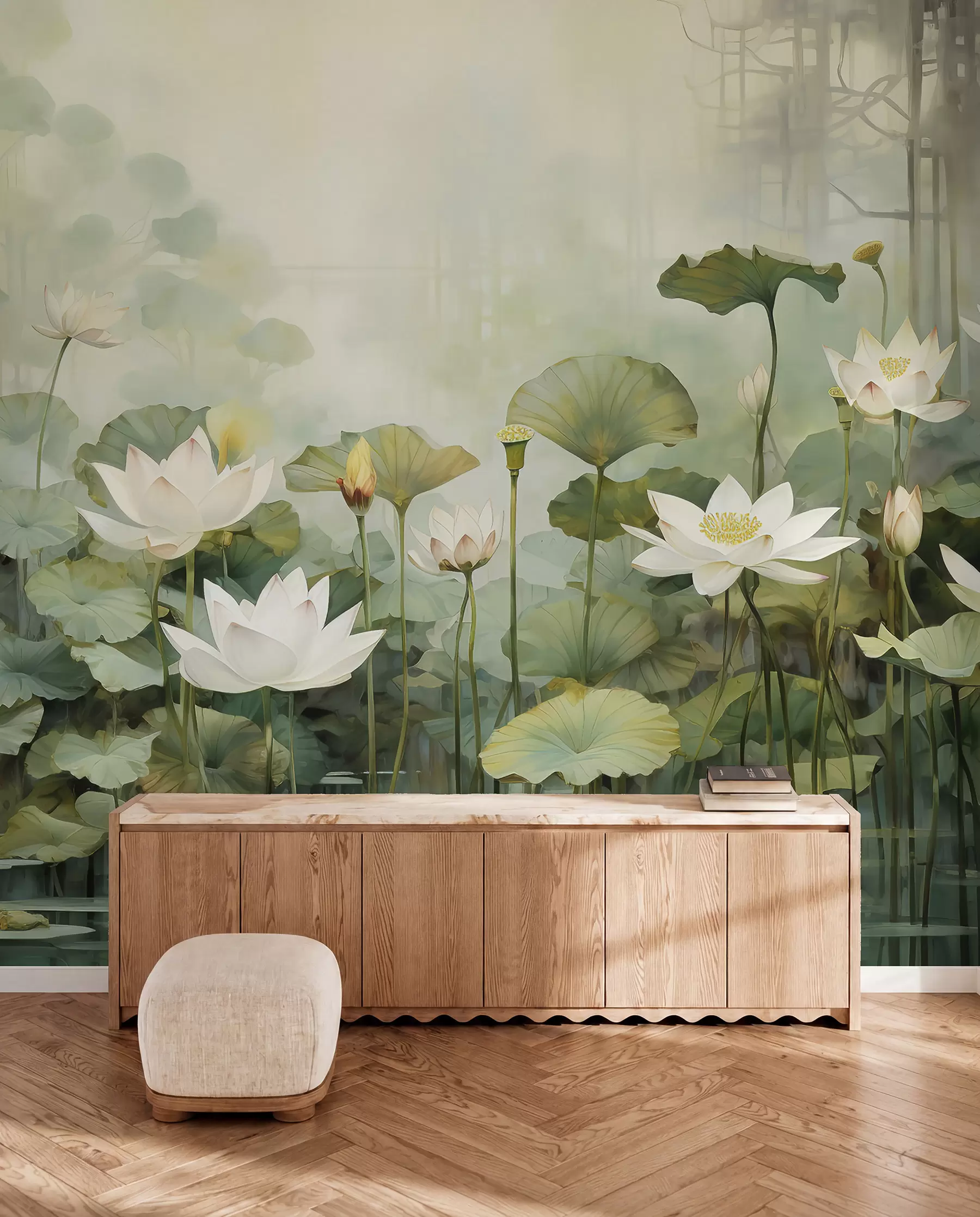 wall murals Lotus flowers in the lake, jungle, tropical art, greenery u99454d1