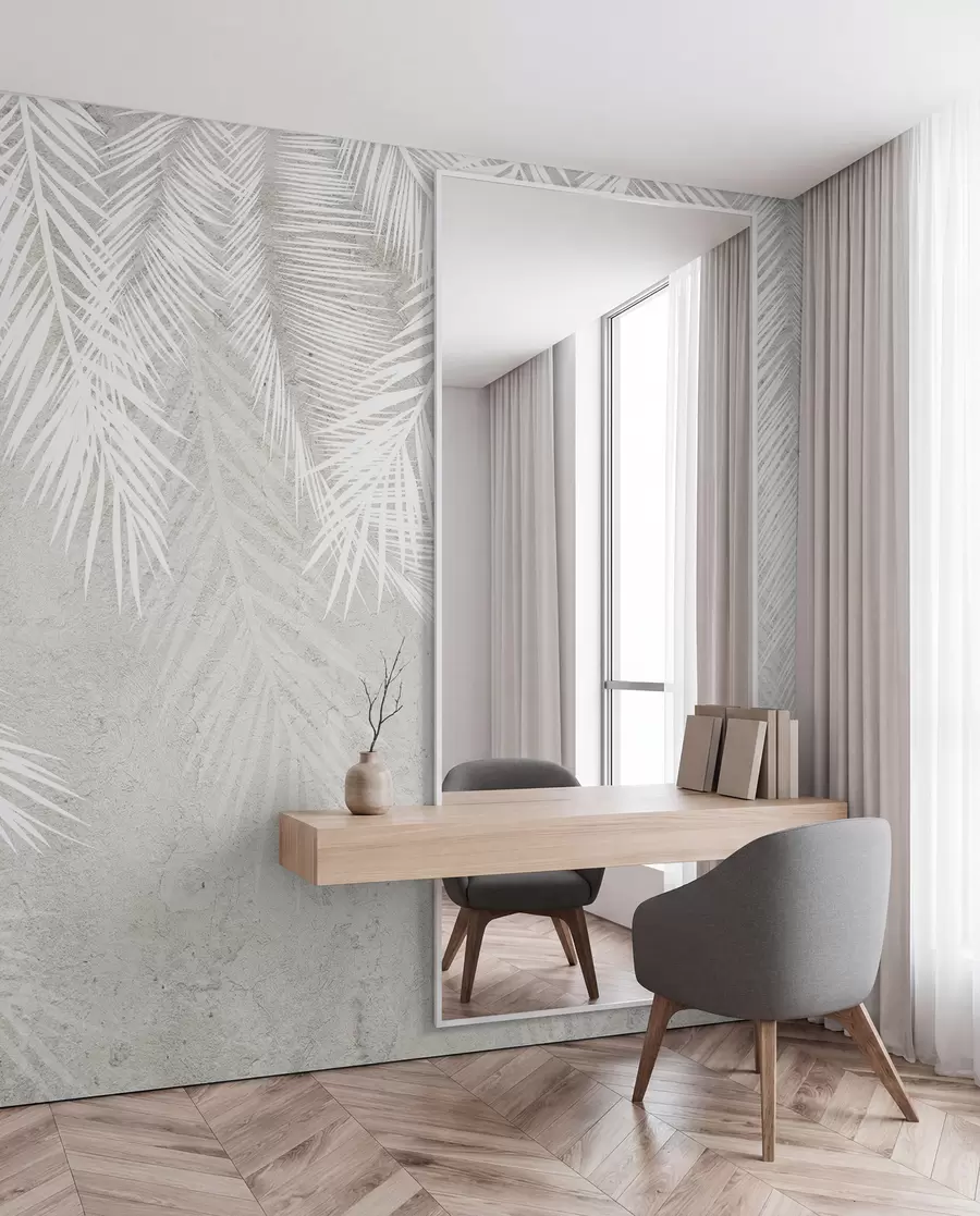 wall murals White brittle palm leaves with a grunge texture u94286d1