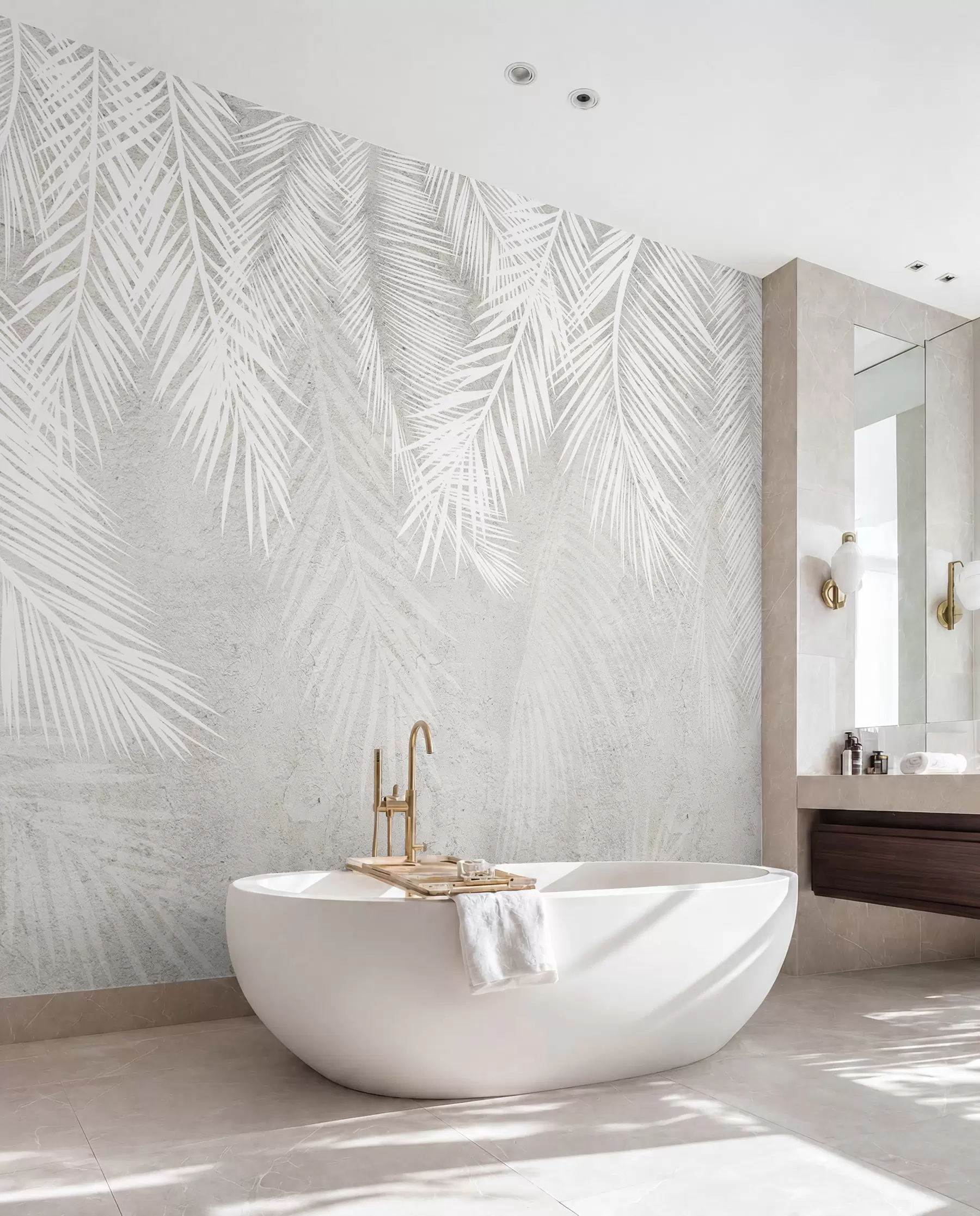 wall murals White brittle palm leaves with a grunge texture u94286d1