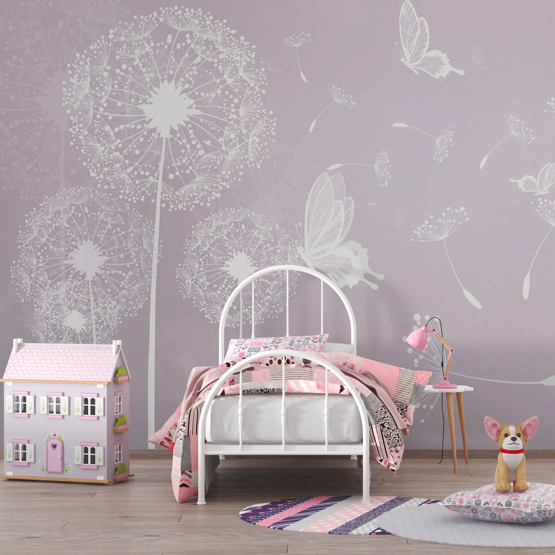 wall murals Delicate dandelions with purple butterflies u99597v2