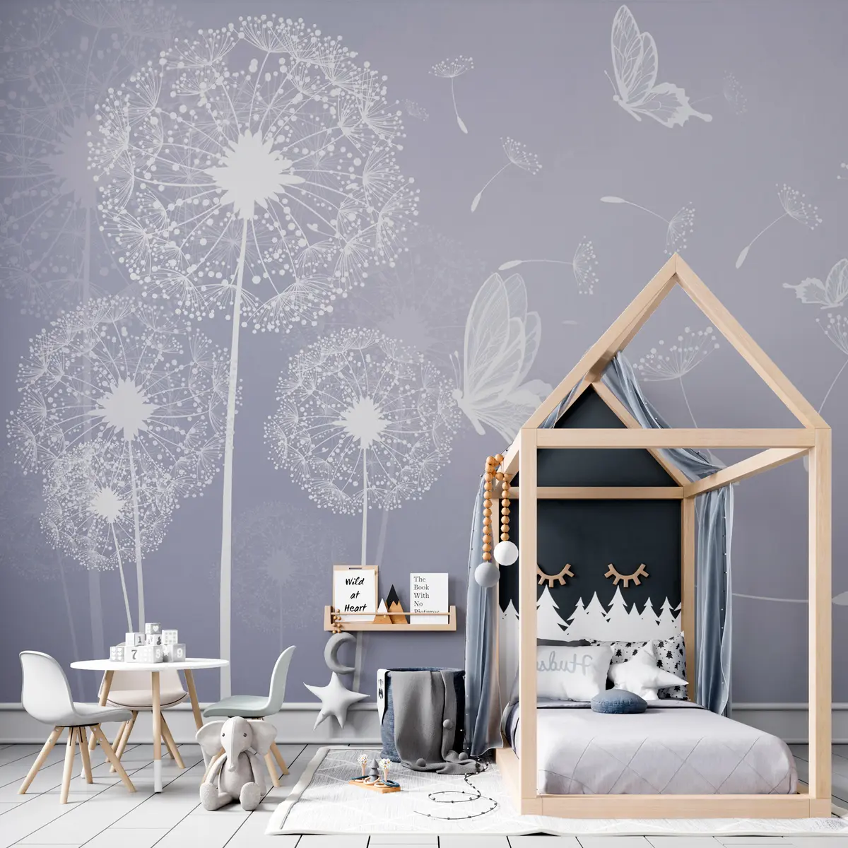 wall murals Delicate dandelions with blue butterflies u99597v4