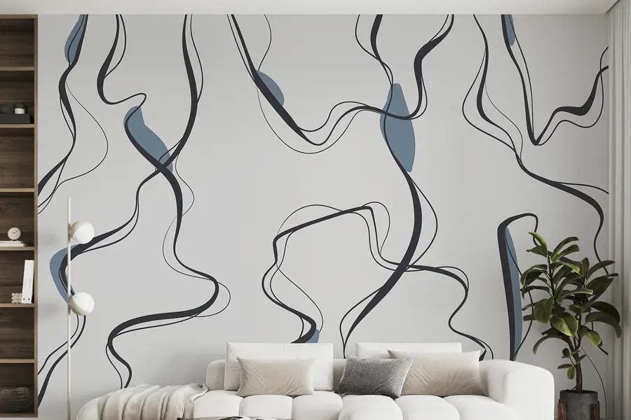 wall murals Ink drawing art, abstract pattern, geometric lines, grey and blue u99659