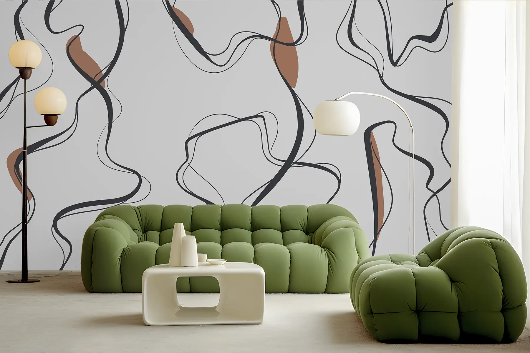 wall murals Ink drawing art, abstract pattern, geometric lines, grey and orange u99659v3