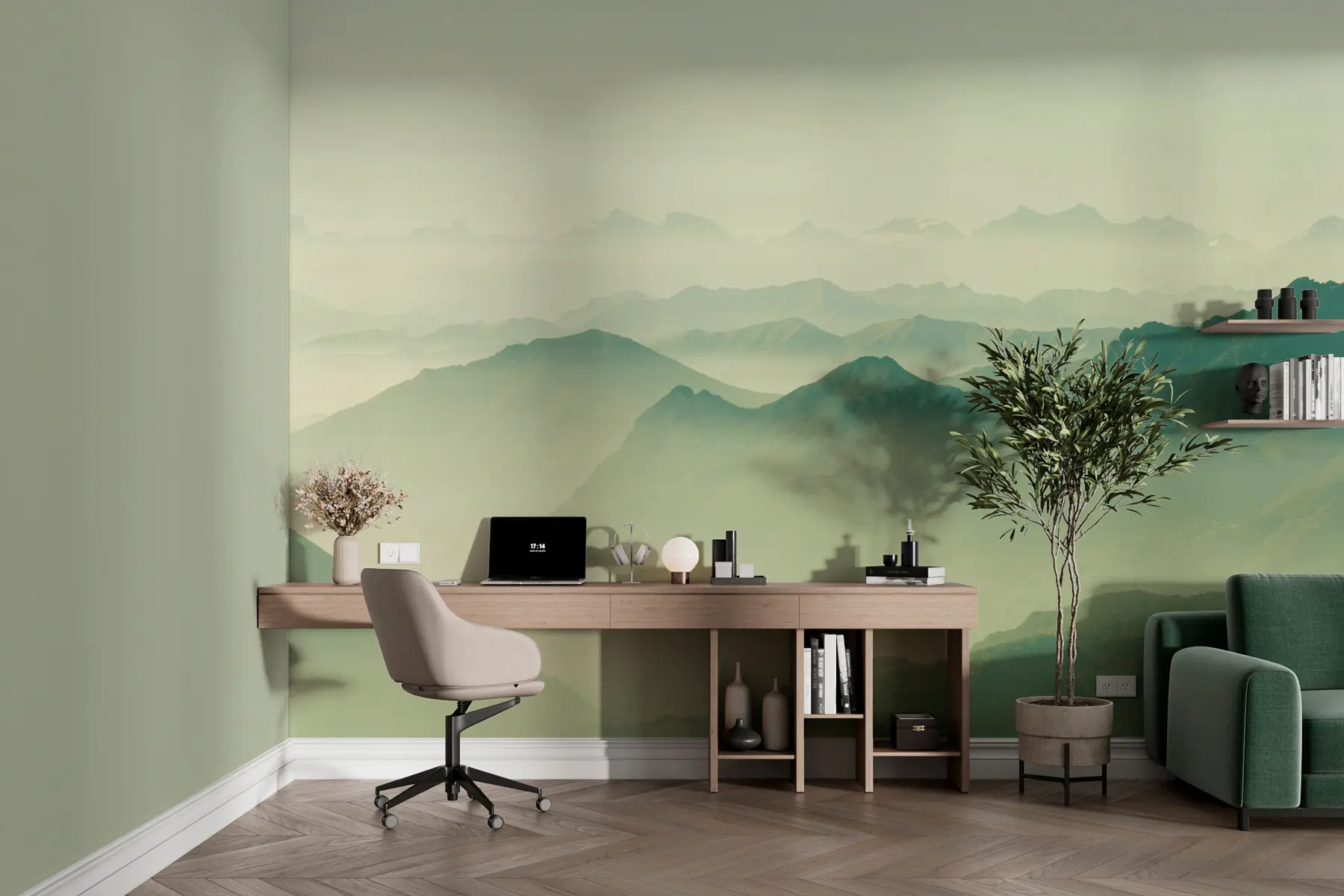 wall murals Landscape of dunes and mountains in green u99719v5