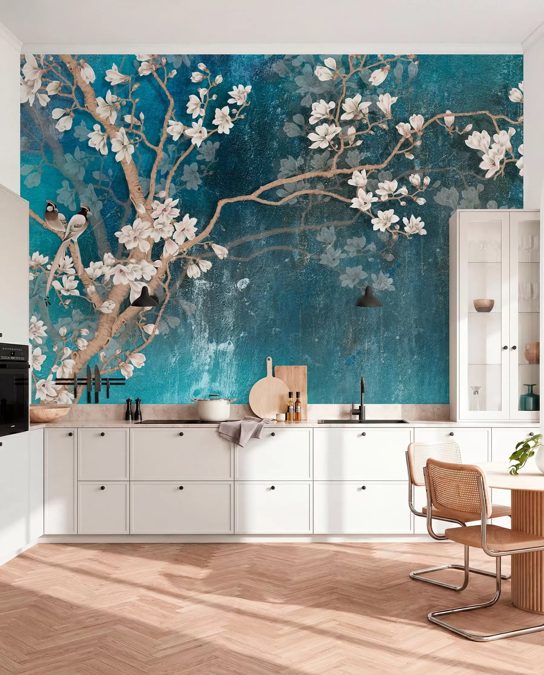 wall murals Birds and Blossom on Blue I u12150d1