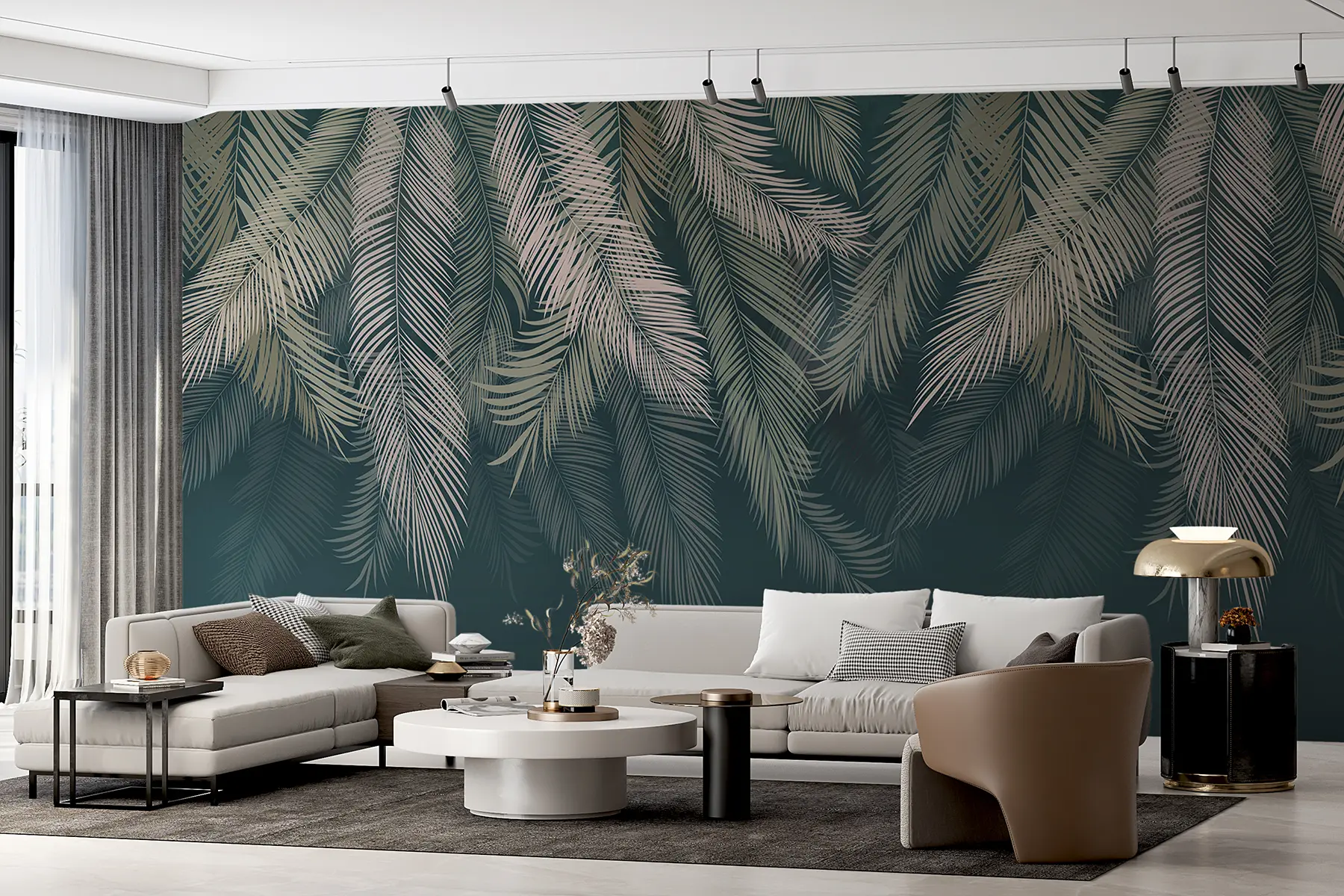 wall murals Palm leaves on a dark green background u48556v2d2
