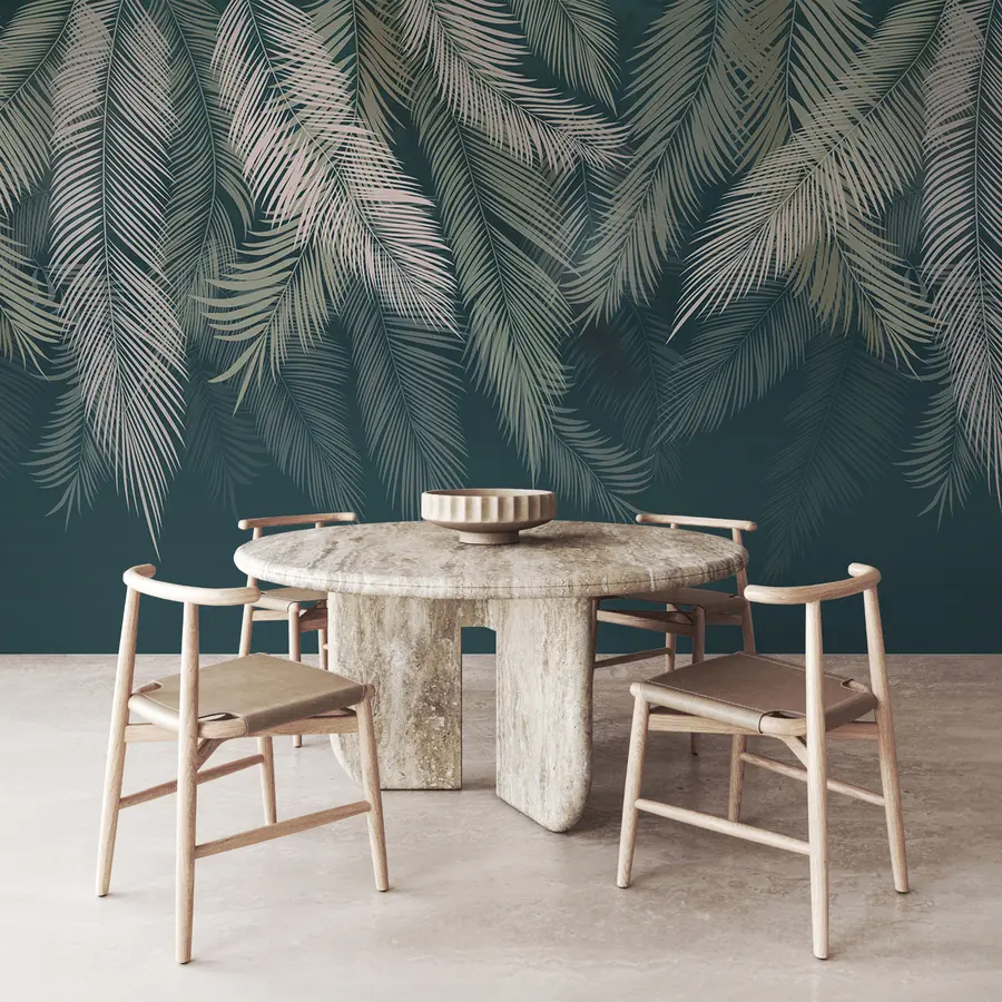 wall murals Palm leaves on a dark green background u48556v2d2