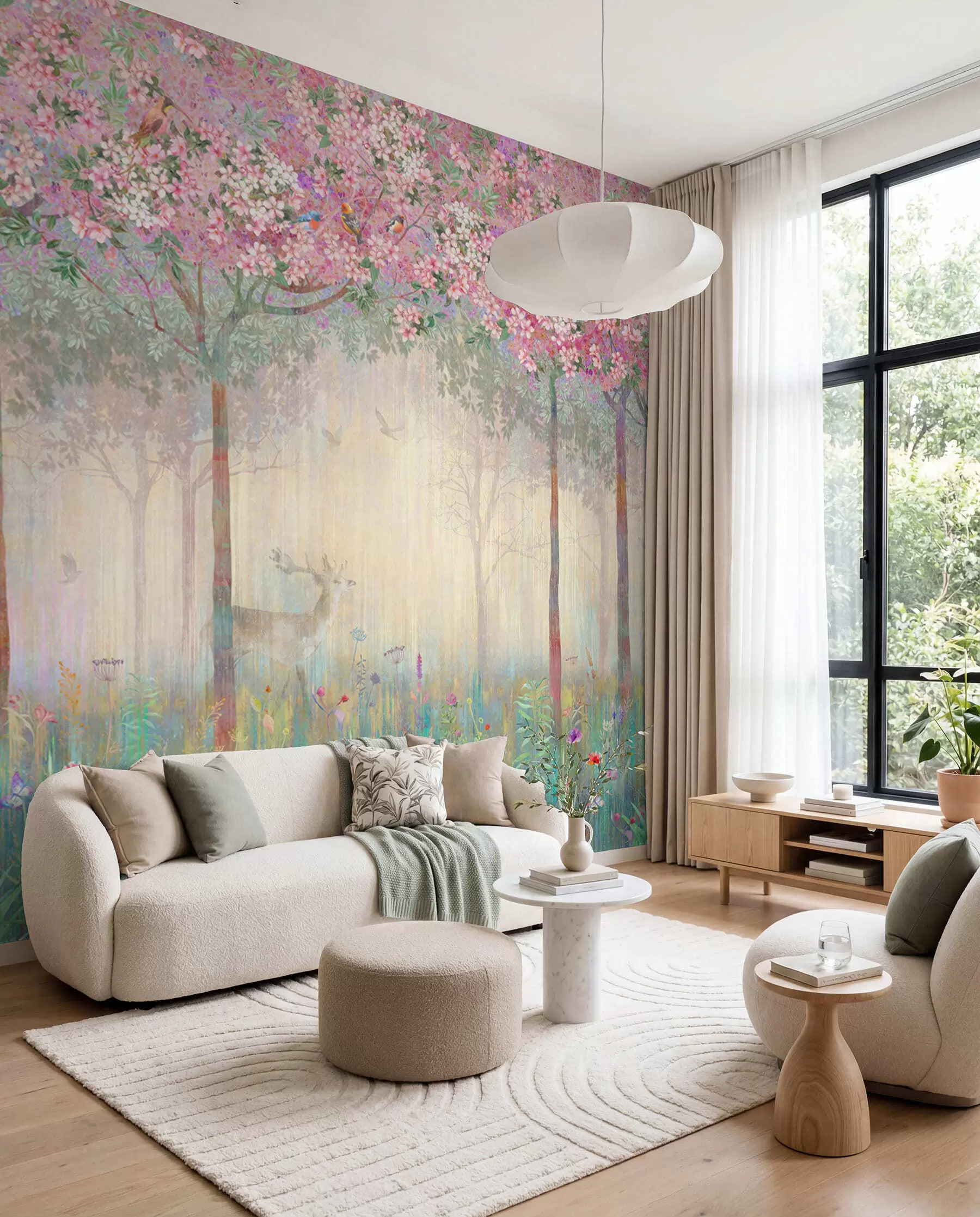 wall murals Deer in the Blossom Wood II u62100d2