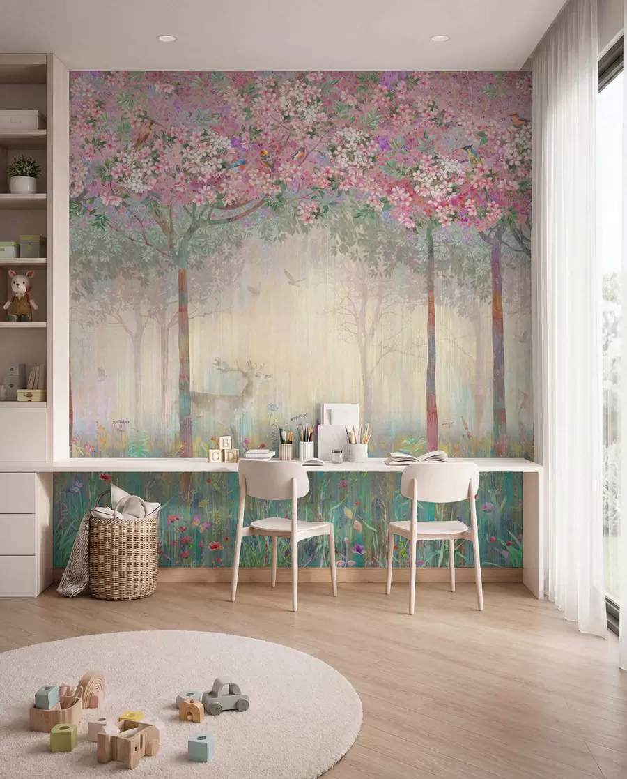 wall murals Deer in the Blossom Wood II u62100d2